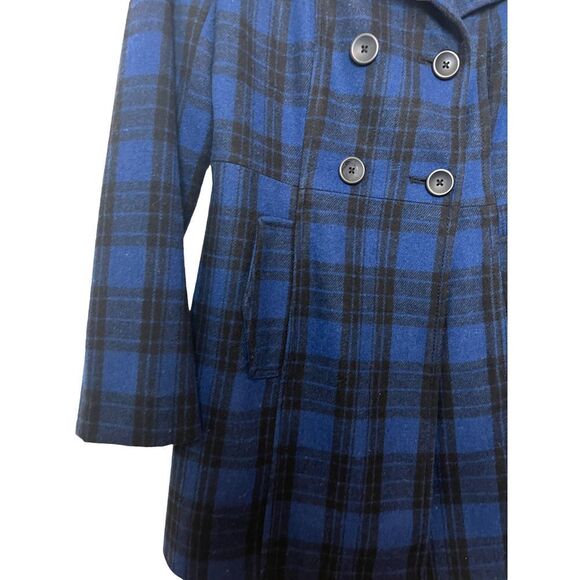 Old Navy Blue and Black Plaid Peacoat Small - Picture 2 of 4